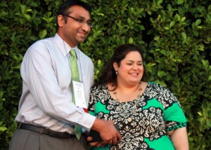 Cornerstone Award winner Sahar Dar (right), associate director of John Marshall’s Career Services Office, accepts congratulations from Chintan Amin, the North American South Asian Bar Association’s vice president for public relations, during the awards ceremony.