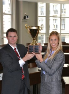 Corey Tallent and Monica Gutowski were winners in the first Trifecta Competition hosted by The John Marshall Law School Center for Advocacy and Dispute Resolution in July 2011.