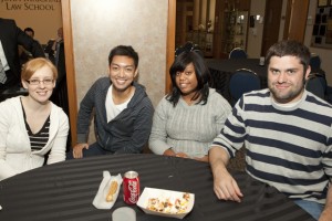 Students (from left) Tara Jennerjohn, Willie Ragasa, Daisha Watts and Kiernan Ambrose enjoyed the meal and the conversation.