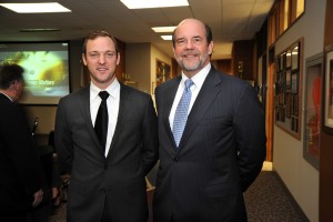 Aaron Koonce (left) and Mark Grotefeld (right) meet at the Veterans Day Reception on Nov. 7.