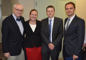 Dean John E. Corkery (left) and Magdalena Wilk welcomed Vice Consul Sebastian Kurek (third from left), head of Legal Section, Consulate General of the Republic of Poland in Chicago, and Vice Consul Konrad Zielinski (right), Polonia Section, Consulate General of the Republic of Poland in Chicago.