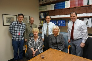 During one of their informal sessions at John Marshall Professor Michael Seng (standing, second left), introduced Judge Ming-Hong Li (left) and Judge Chung-Chi Wang (standing, third from left) to Circuit Court of Cook County Judges Carol Bellows (seated, left) of Divorce Court; Rhonda Sweeney (seated, center) of Elder Law Court; and Daniel B. Malone of Probate Court.