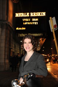 Tiffany Farber outside the Merle Reskin Theatre where she performed in the 2013 “Christmas Spirits” revue.