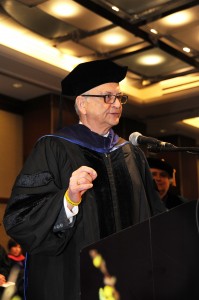 George Drost speaks to the graduates after receiving the Adjunct Professor Award.  Drost has been teaching Estates and Trusts for nearly 20 years, and has been a lecturer with the Czech/Slovak Legal Institute.