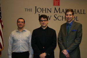 Congratulations to the 1L Herzog Competition winners for the spring semester. Amir Shenouda (left) won first place; Andrew Macas(center) was a semi-finalist; and Brandon Djonlich (right) won second place. Lauren Schroeder (not pictured) was a semifinalist. For the competition question, the students considered whether substituting a forensics analyst with a surrogate analyst met the confrontation clause.