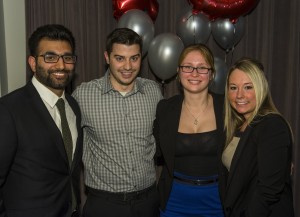 Students Sahin Jutla stands with teammates Zachary Mowen, Elizabeth Bucko and Scarlett Olson at the Trial Ad Gala. The foursome competed at the American Association of Justice Trial Advocacy Competition.  